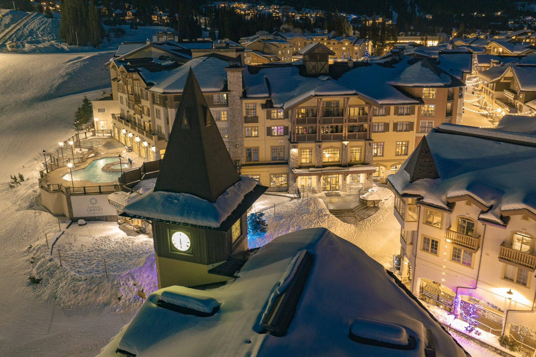 sun peaks village hotels at night