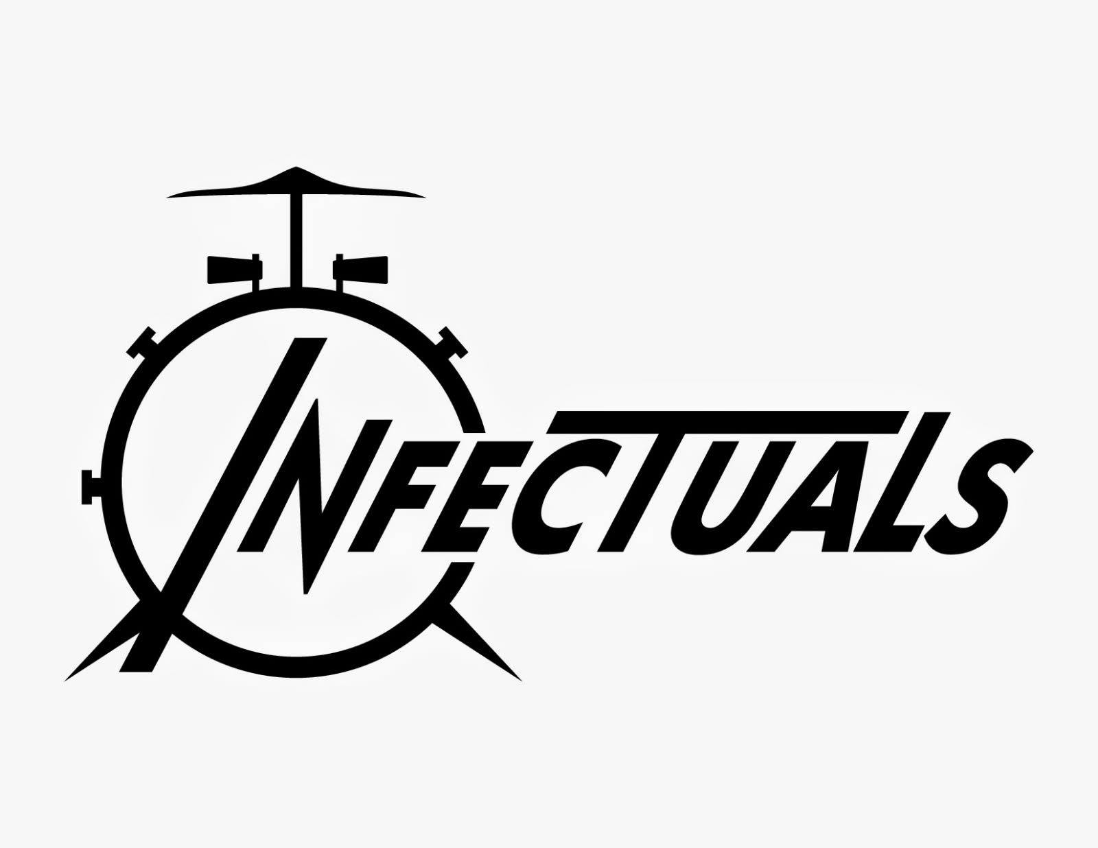 Infectuals band logo. Black and white with drum.