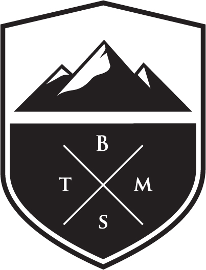Black and White Mountain logo "BTMS" for Bottoms Bar and Grill