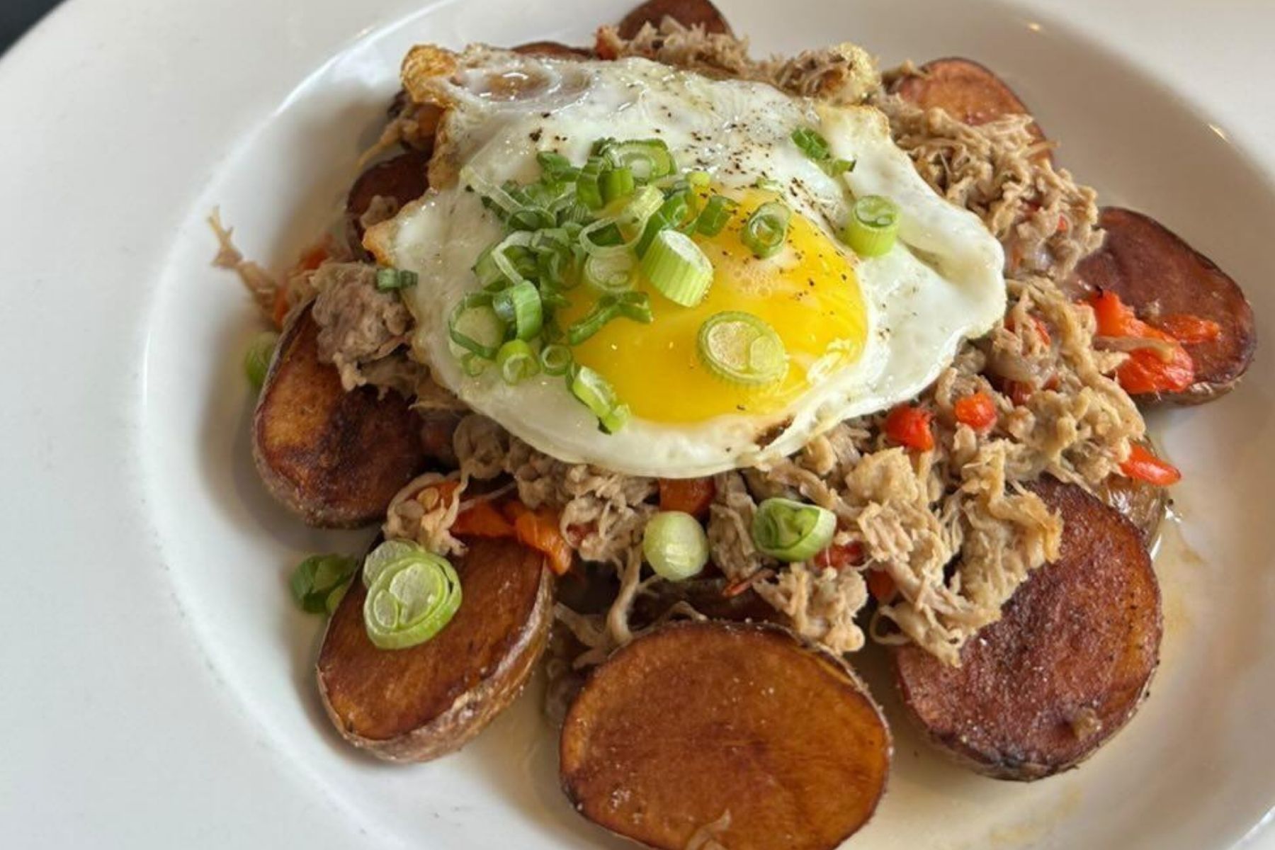 Duck Confit Hash with Fried Egg and Scallions