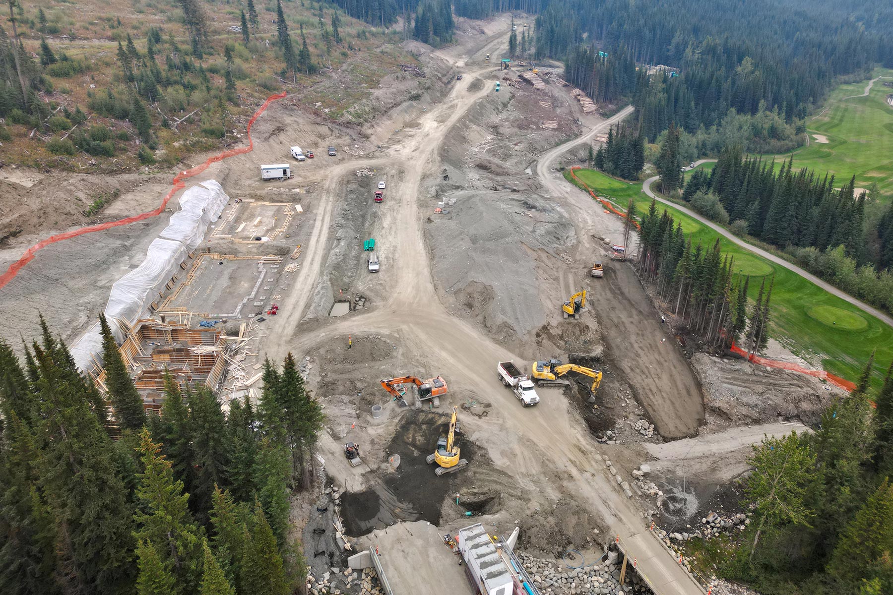 Aerial photo of housing development construction in Sun Peaks