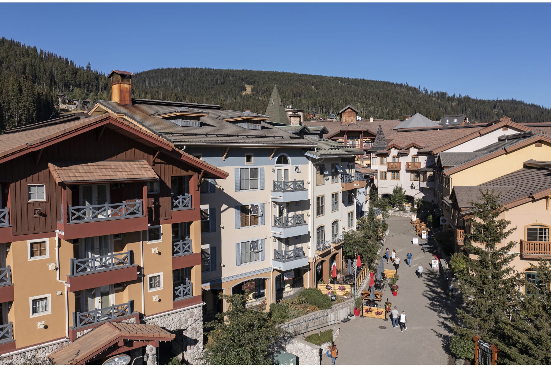 Drone image of Sun Peaks Lodge and Village Stroll