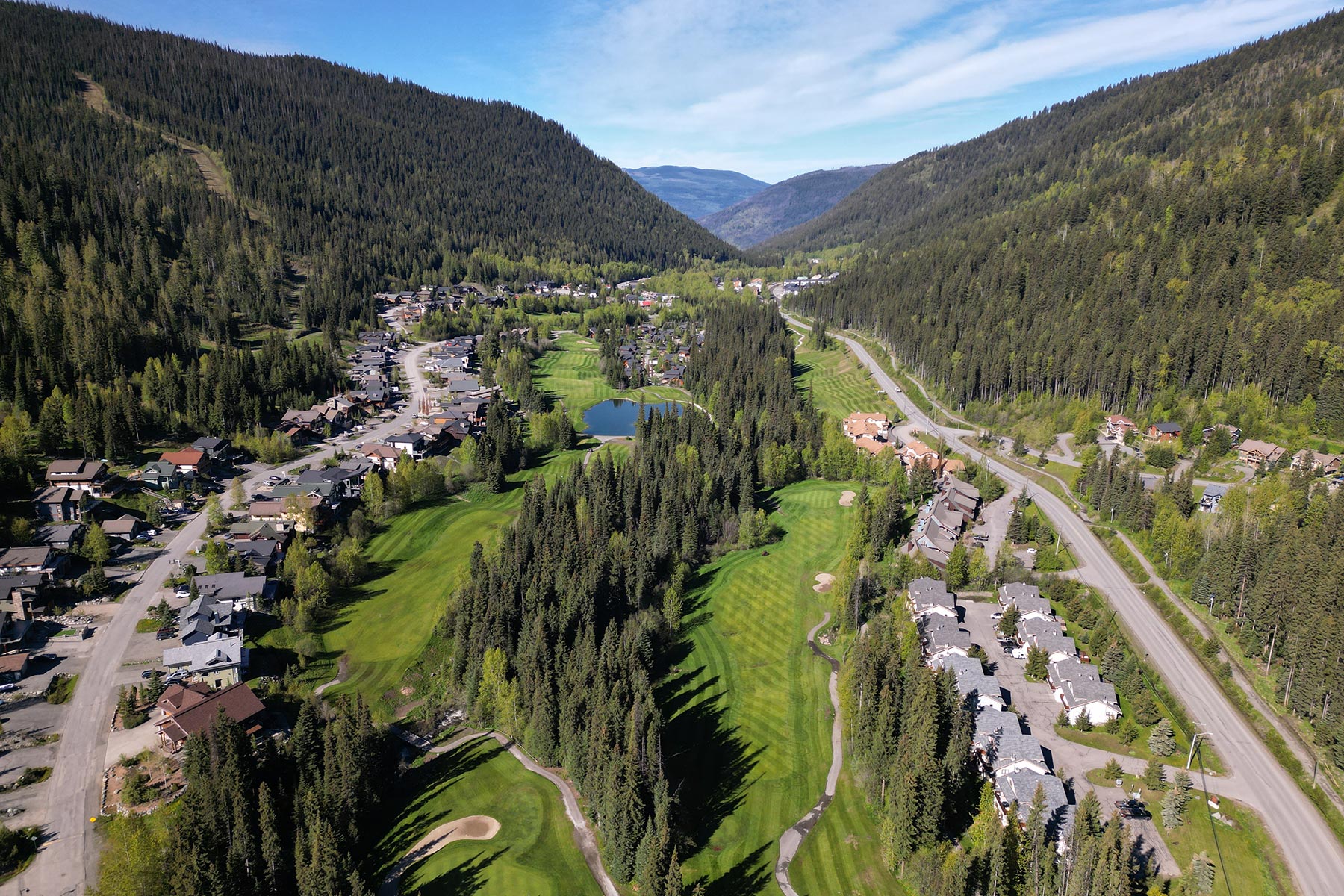 Drone shot of the Front 9 of the Sun Peaks Golf Course