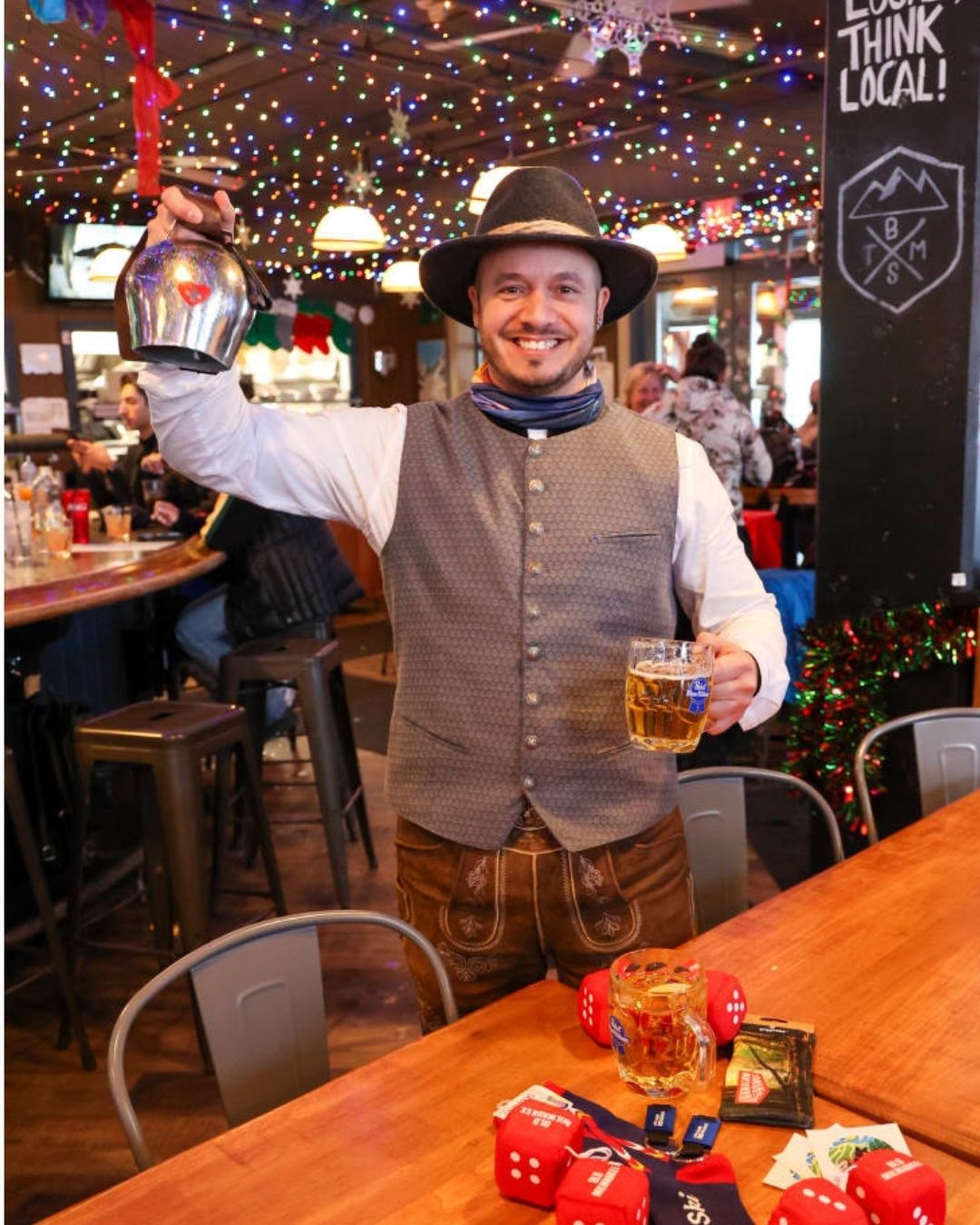 Ilkay in German wear at Apres Bells Fridays at Bottoms Bar.