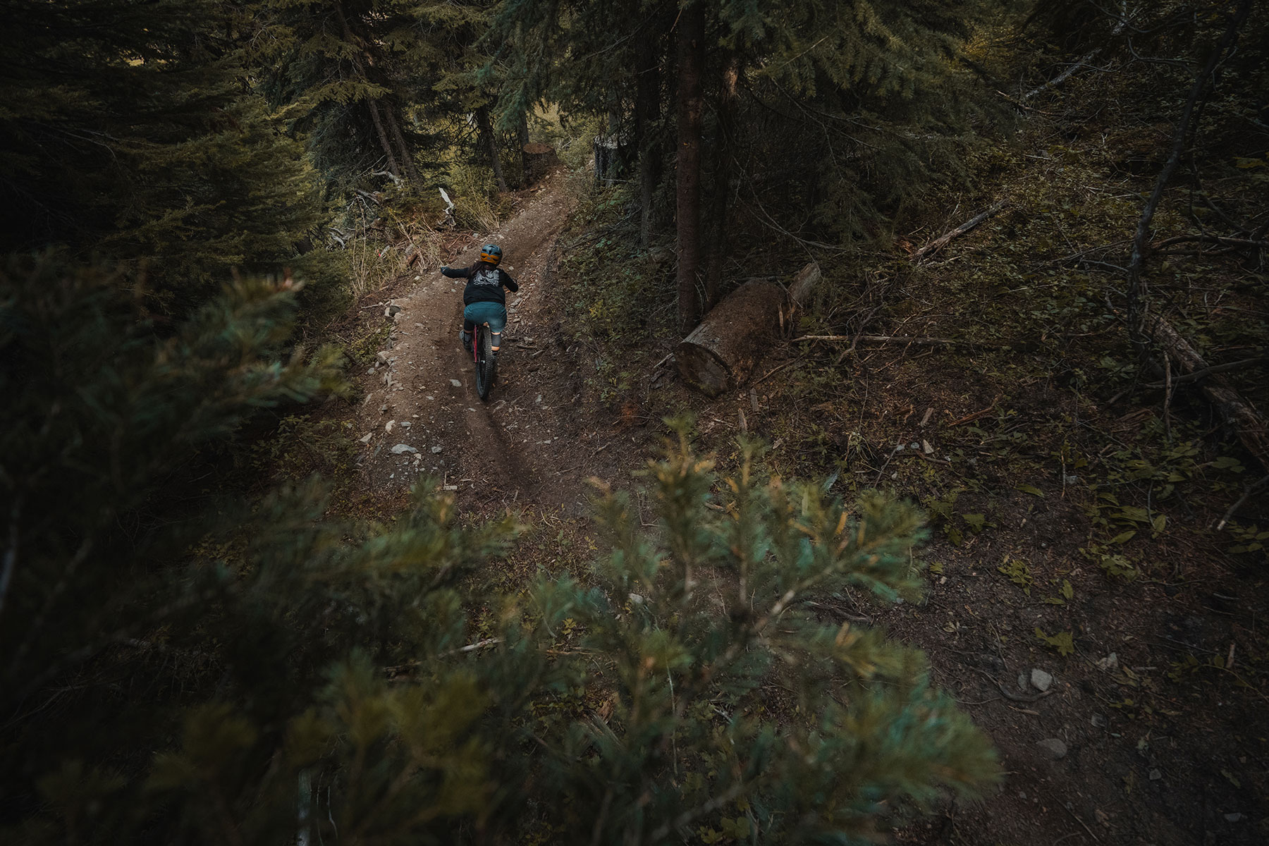 Kelly Kozevnikov riding bermed corner on Mt. Morrisey