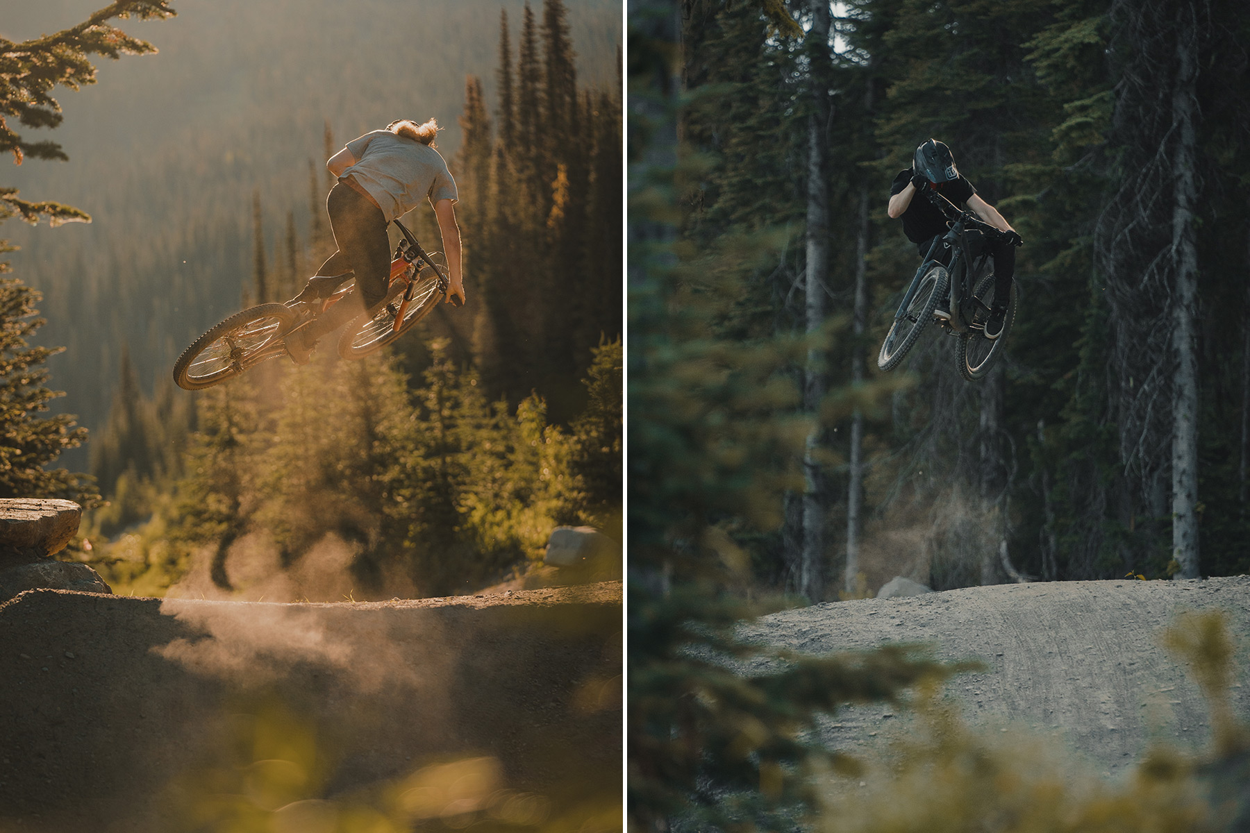 Collage of DH bikers jumping