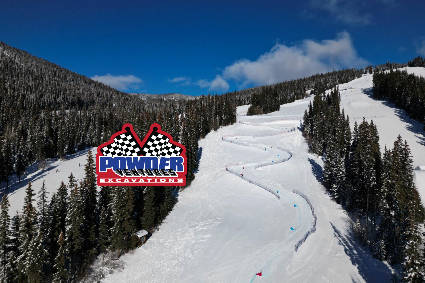 Snow cross course with Powder Ventures Excavations logo