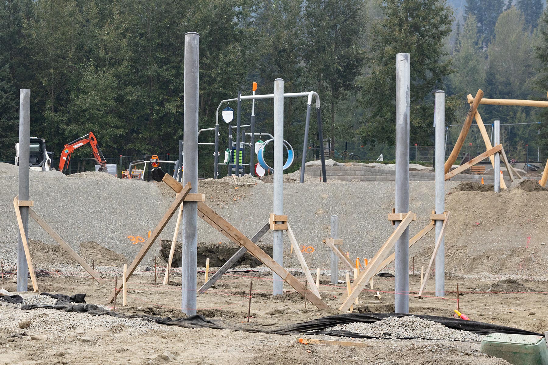 Photo of new playground under construction next to the Sun Peaks Centre