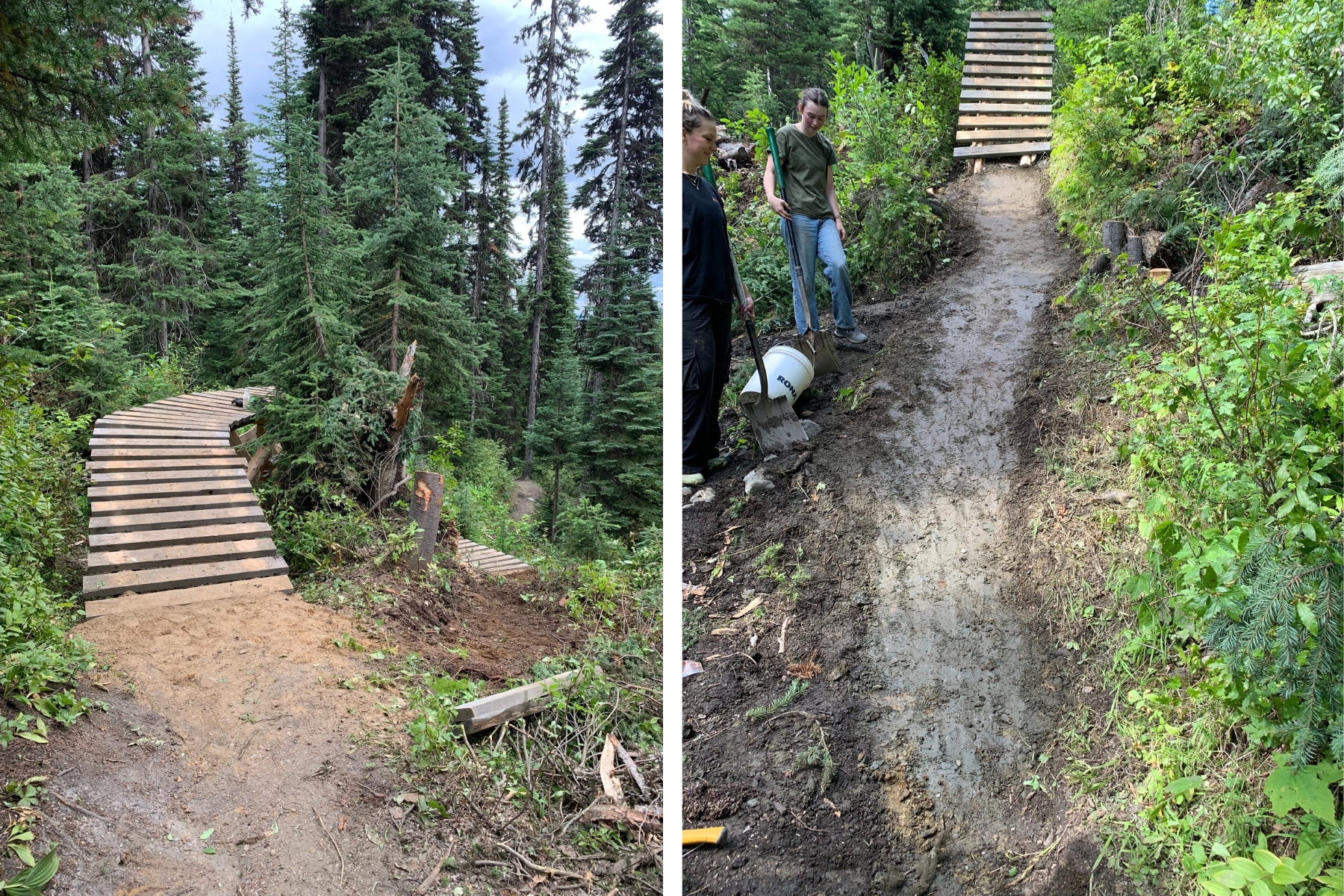 Bike trils with wooden bridges being worked on