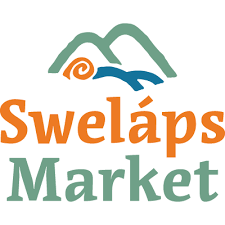 Swelaps Market logo with orange and green mountain.