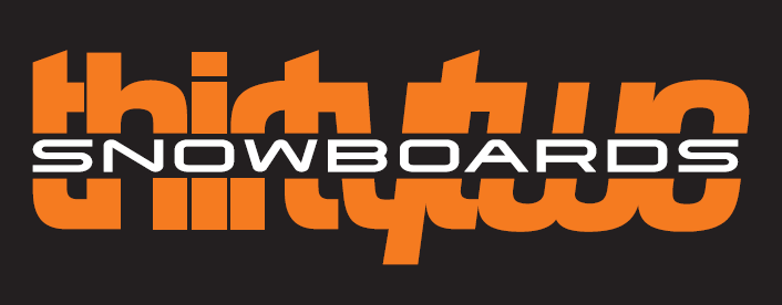 Black orange and white logo with text reading "Thirtytwo Snowboards"
