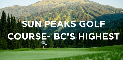 Golfer on a green with a mountain showing summer ski runs in the background 