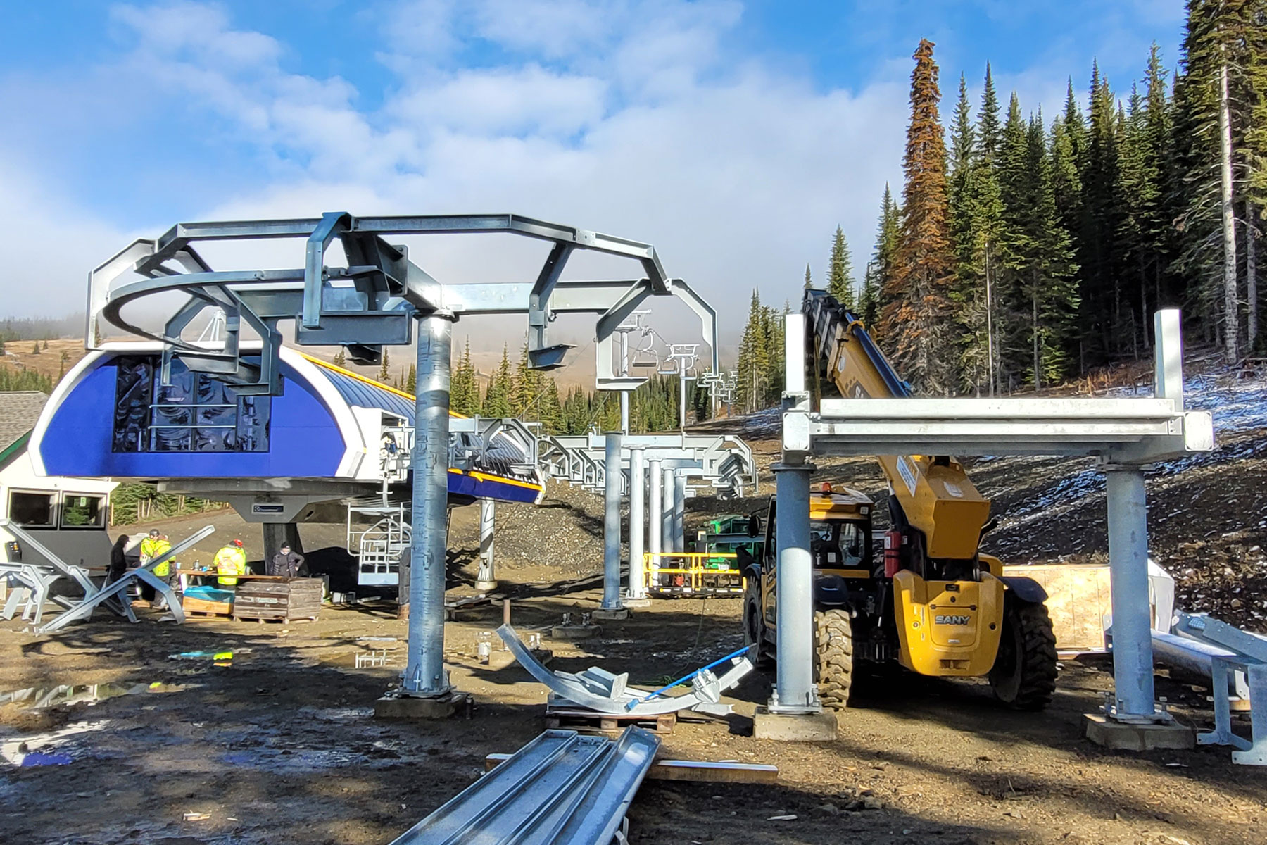 Parking rail construction at the base terminal of the West Bowl Express.