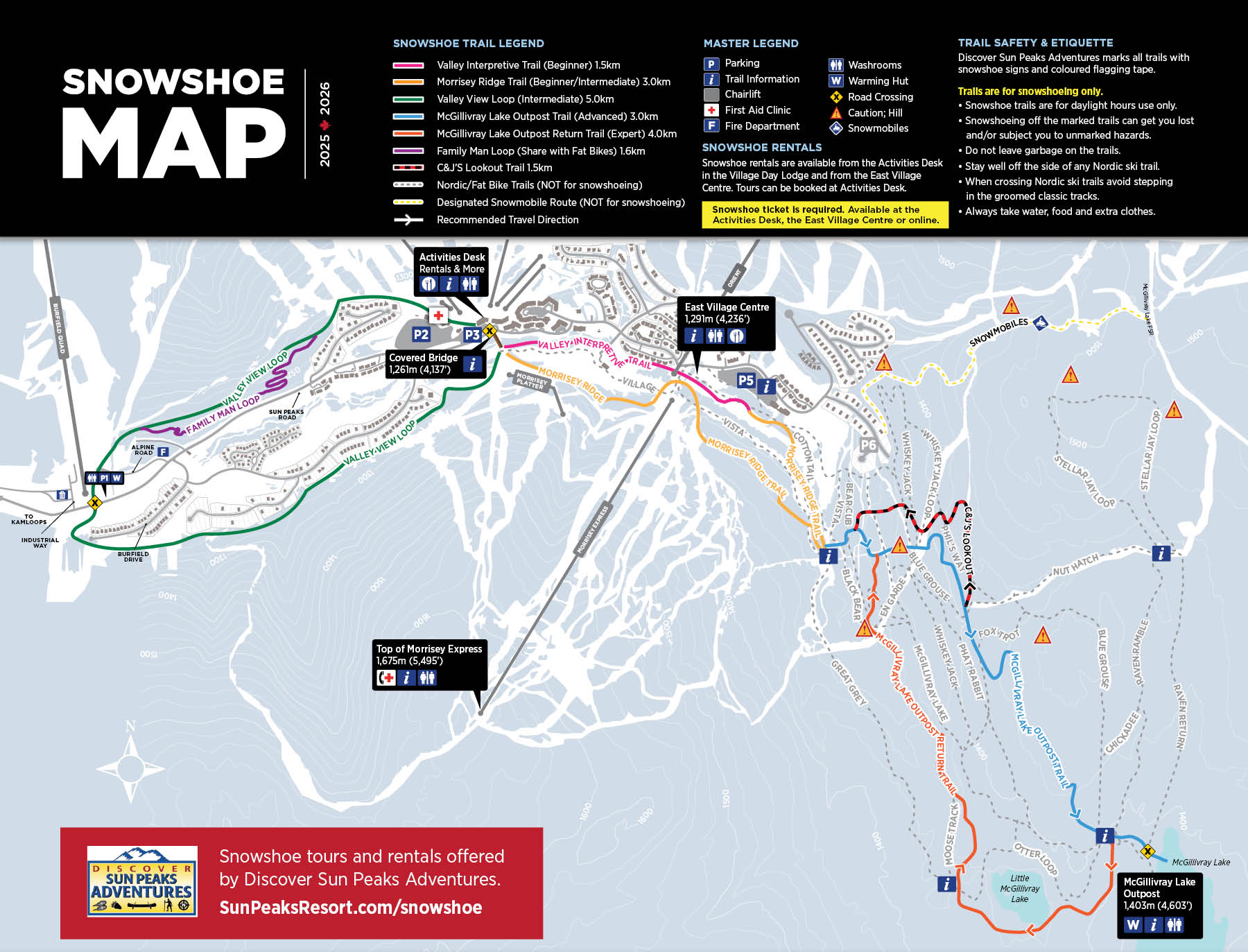 Sun Peaks Resort Snowshoe Trail Map Winter 2025-26