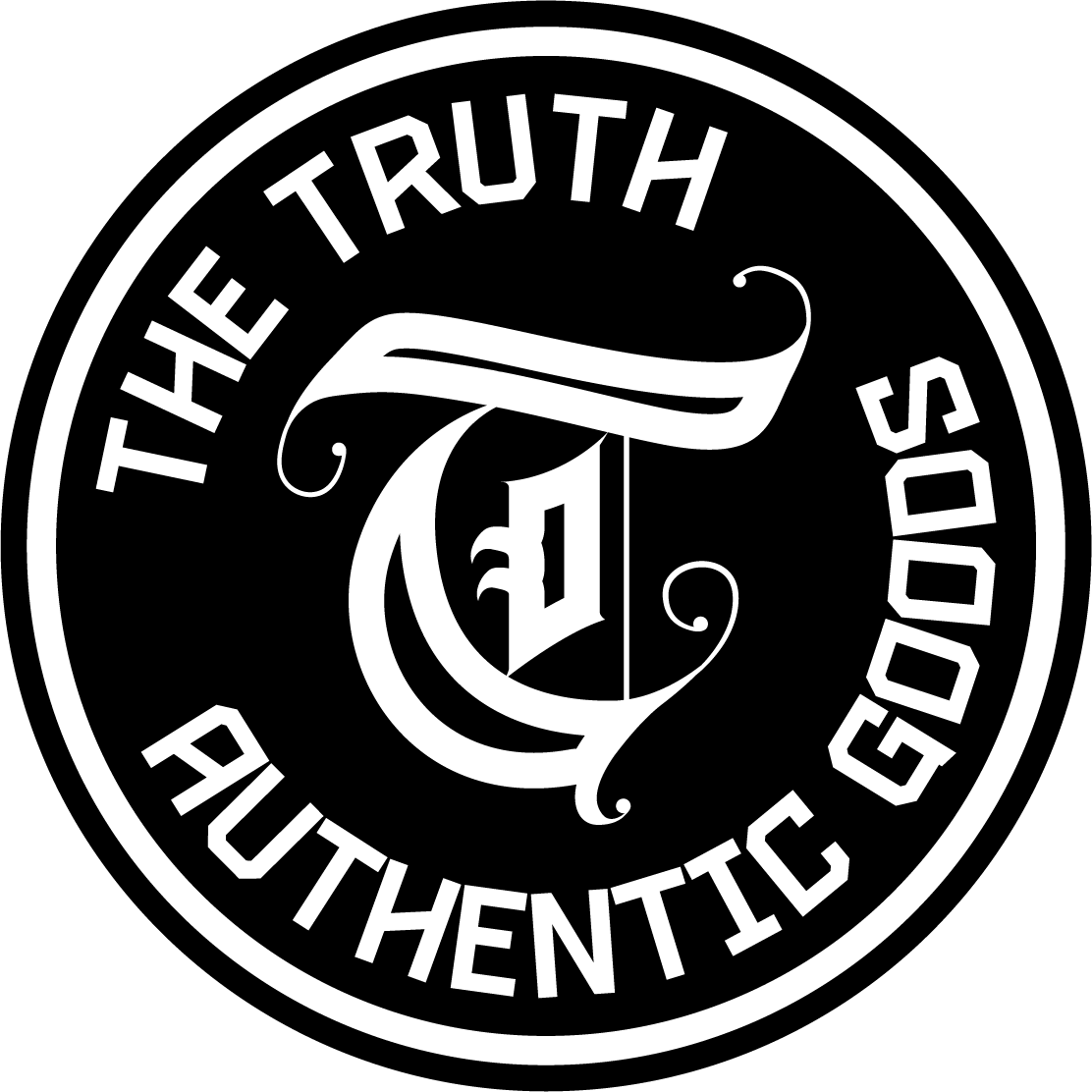 the truth authentic goods black and white circle logo