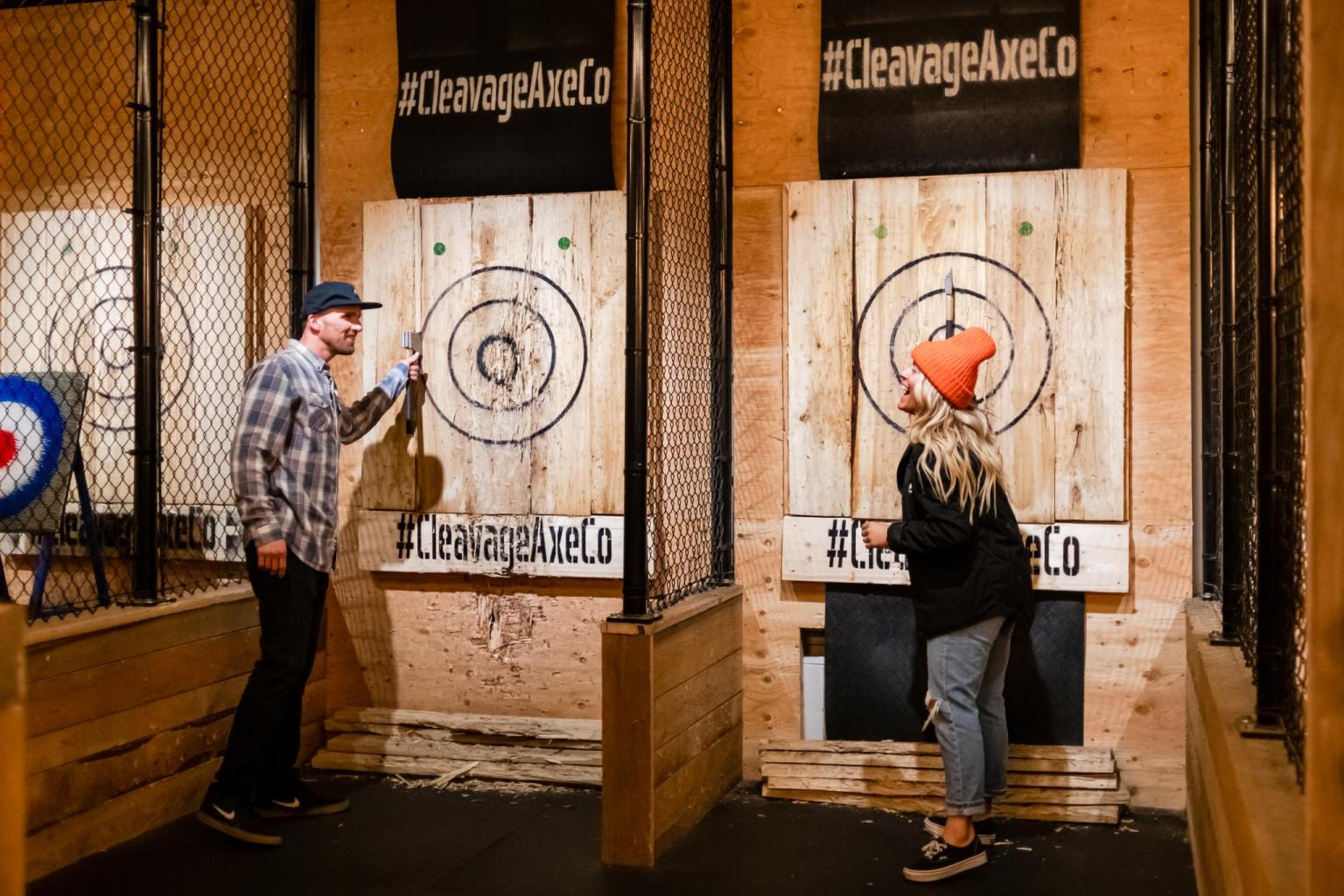 Ending the day with some friendly competition at Cleavage Axe Co.