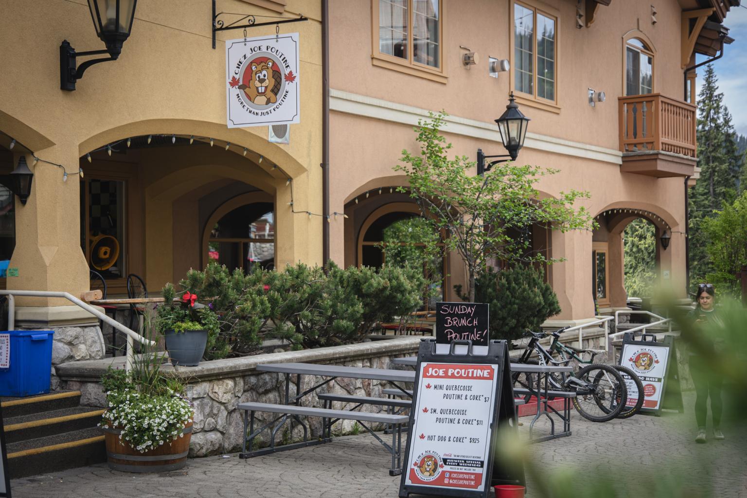 Exterior patio of Chez Joe Poutine at Sun Peaks Village