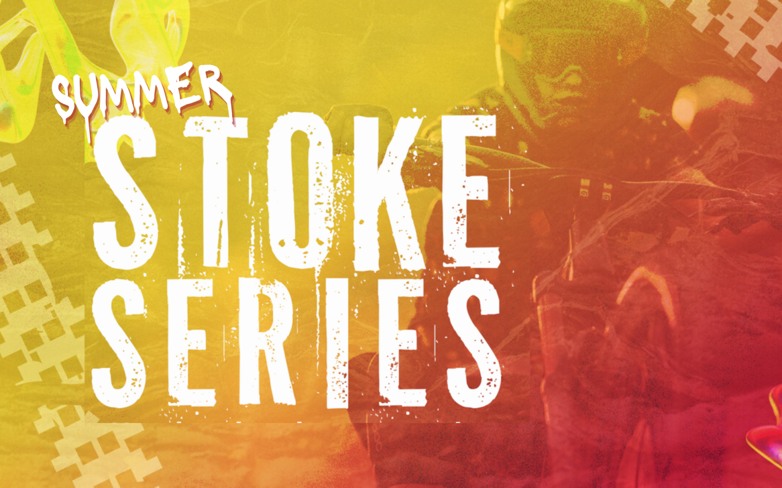 Graphic with "Summer Stoke Series" text, vibrant yellow-red colors.