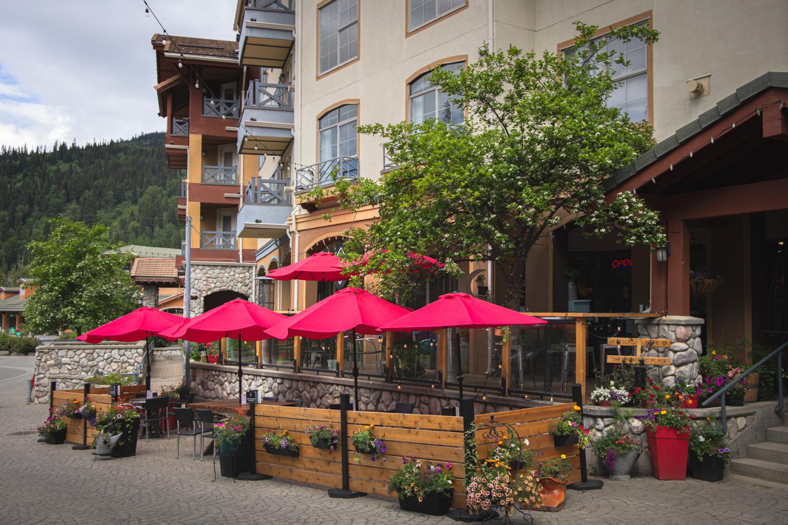 Exterior patio of Vertical Café at Sun Peaks Village