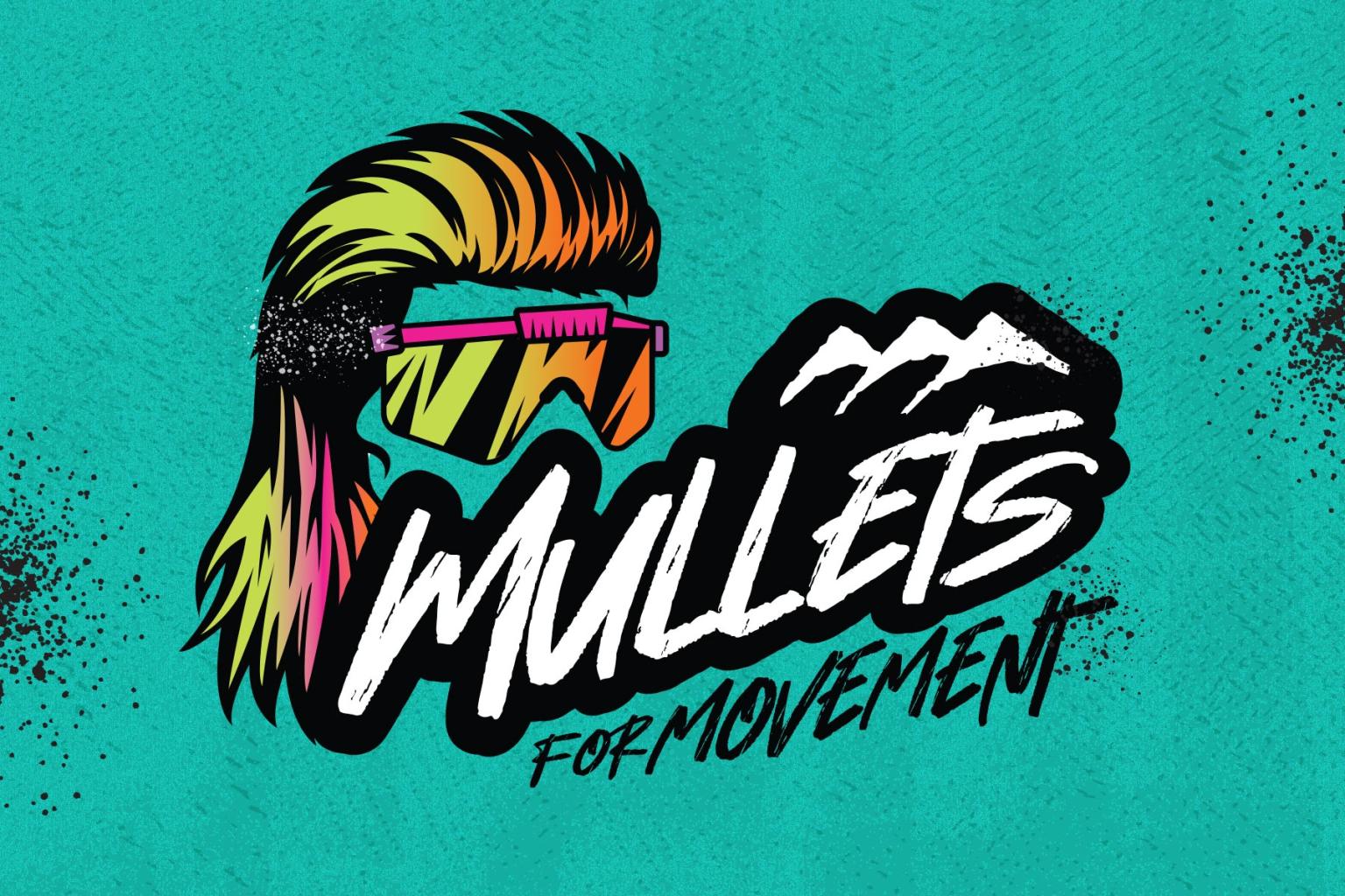 Mullets For Movement imagery - mullet and sunglasses with sun peaks logo