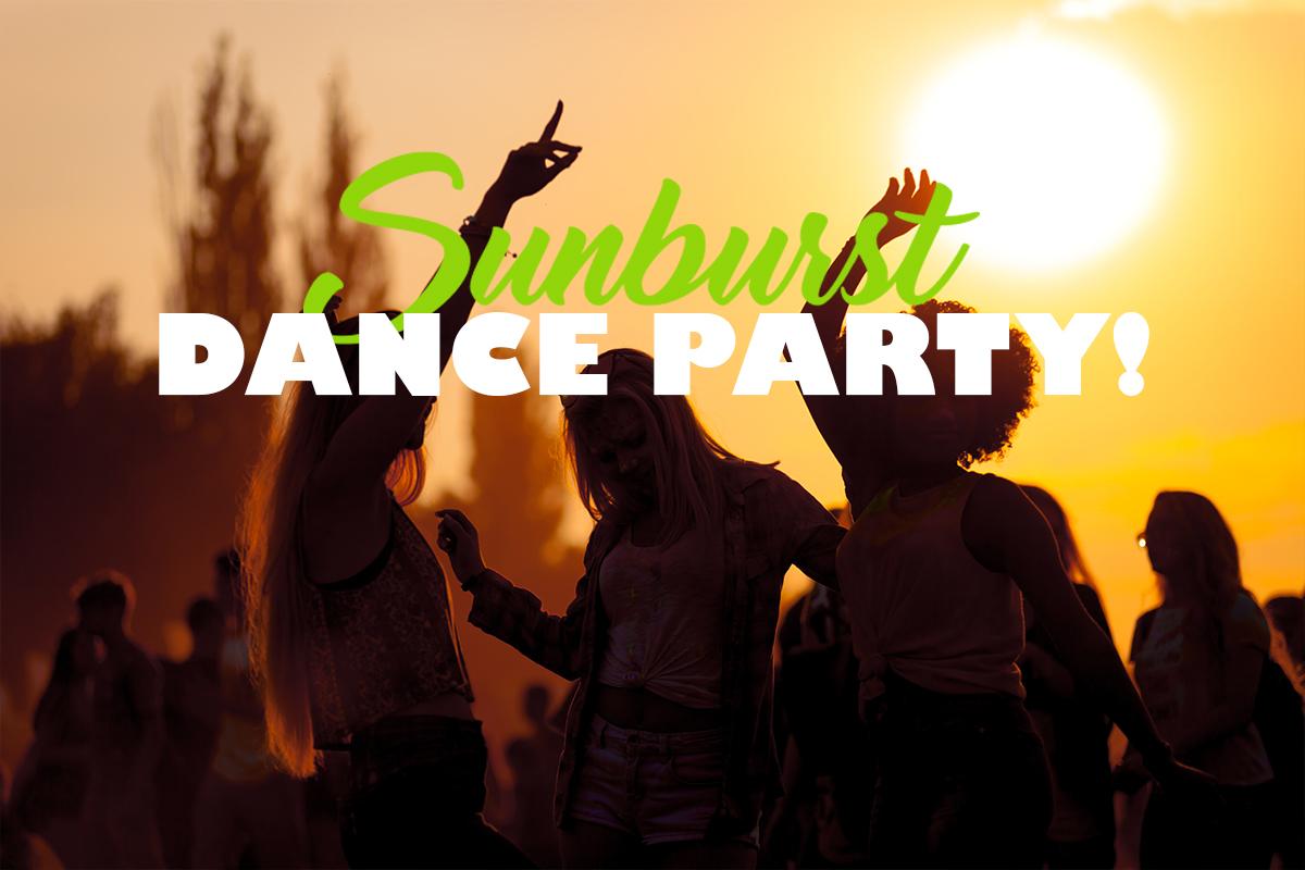 People dancing with wording over them: 'Sunburst Dance Party'