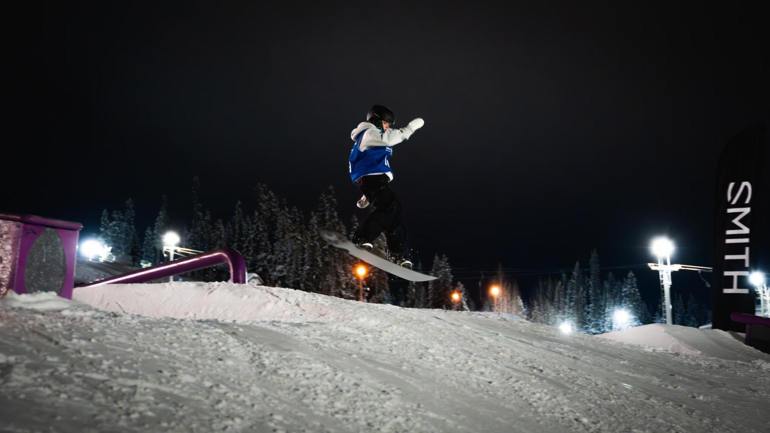 Boarder riding a rail at the Stoke Series