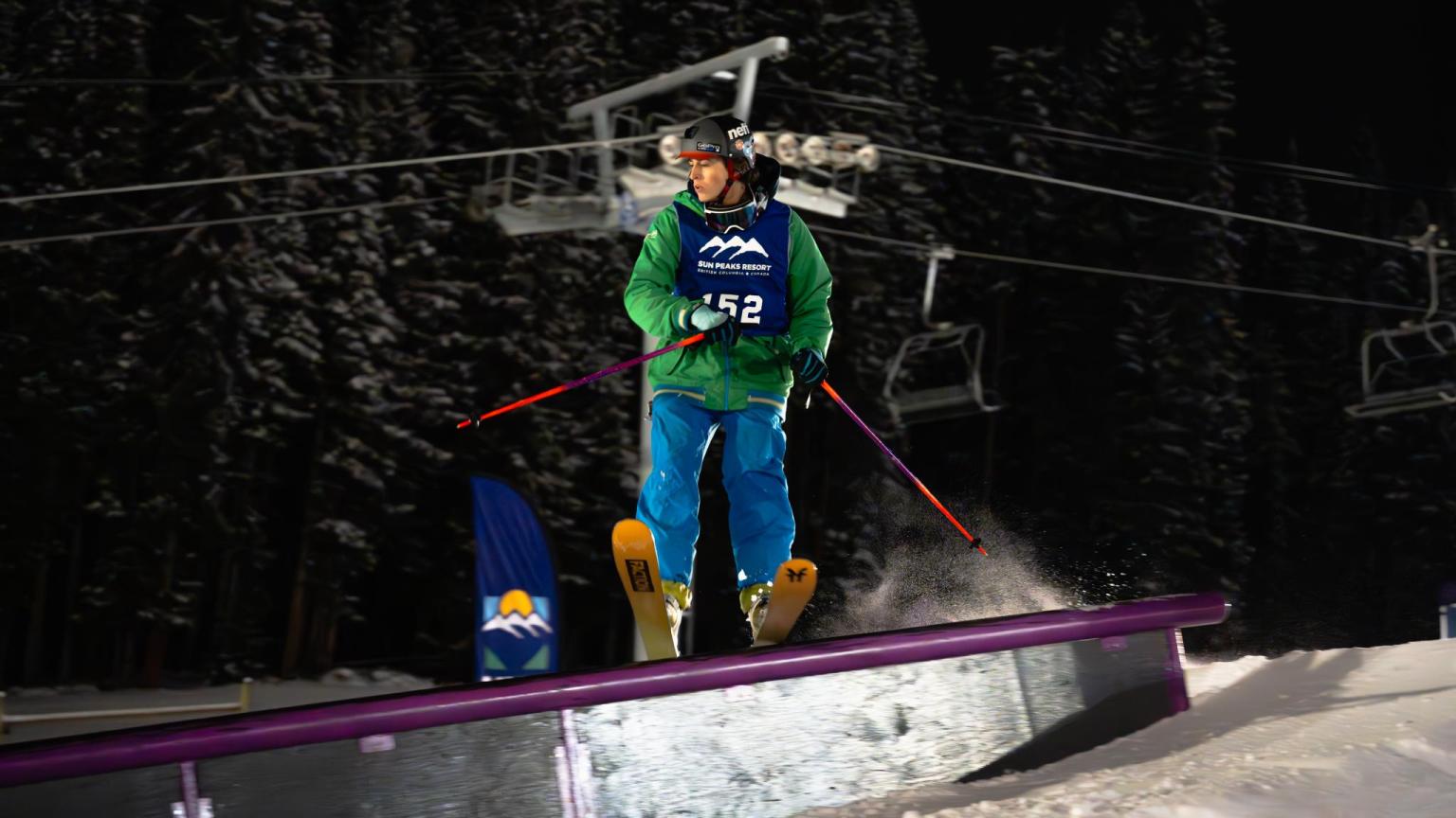 Winter Stoke Series: skier riding a rail