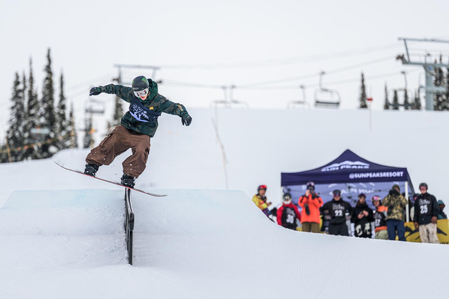 snowboard slopestyle crowd in background