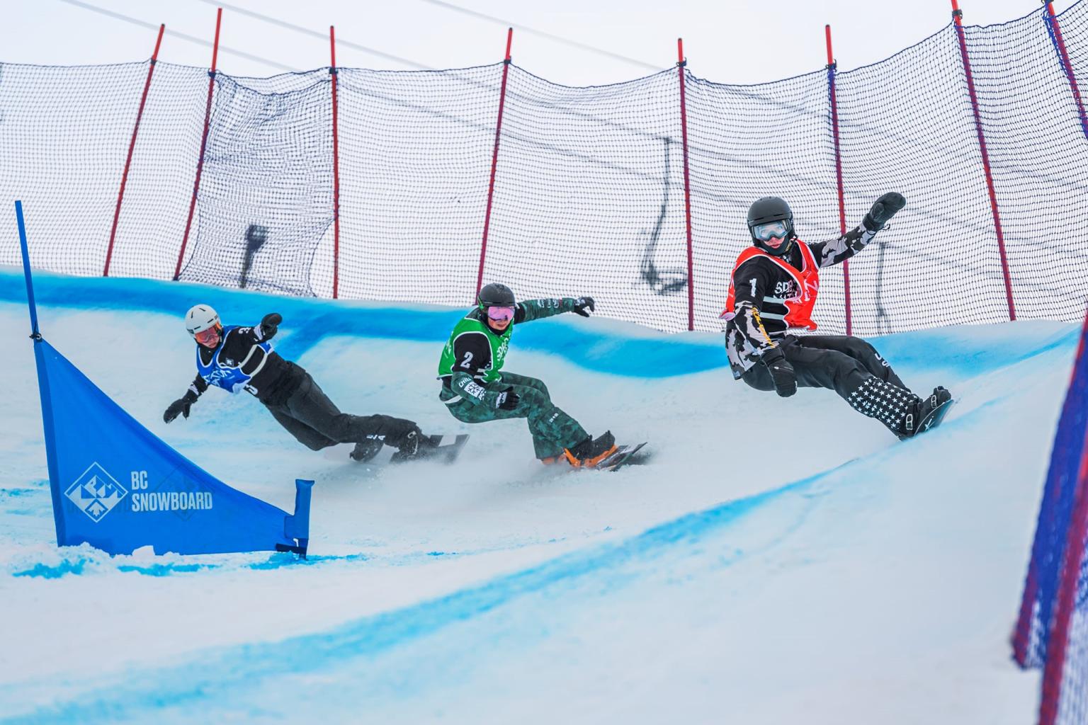 3 racers rounding a corner on the cross-track