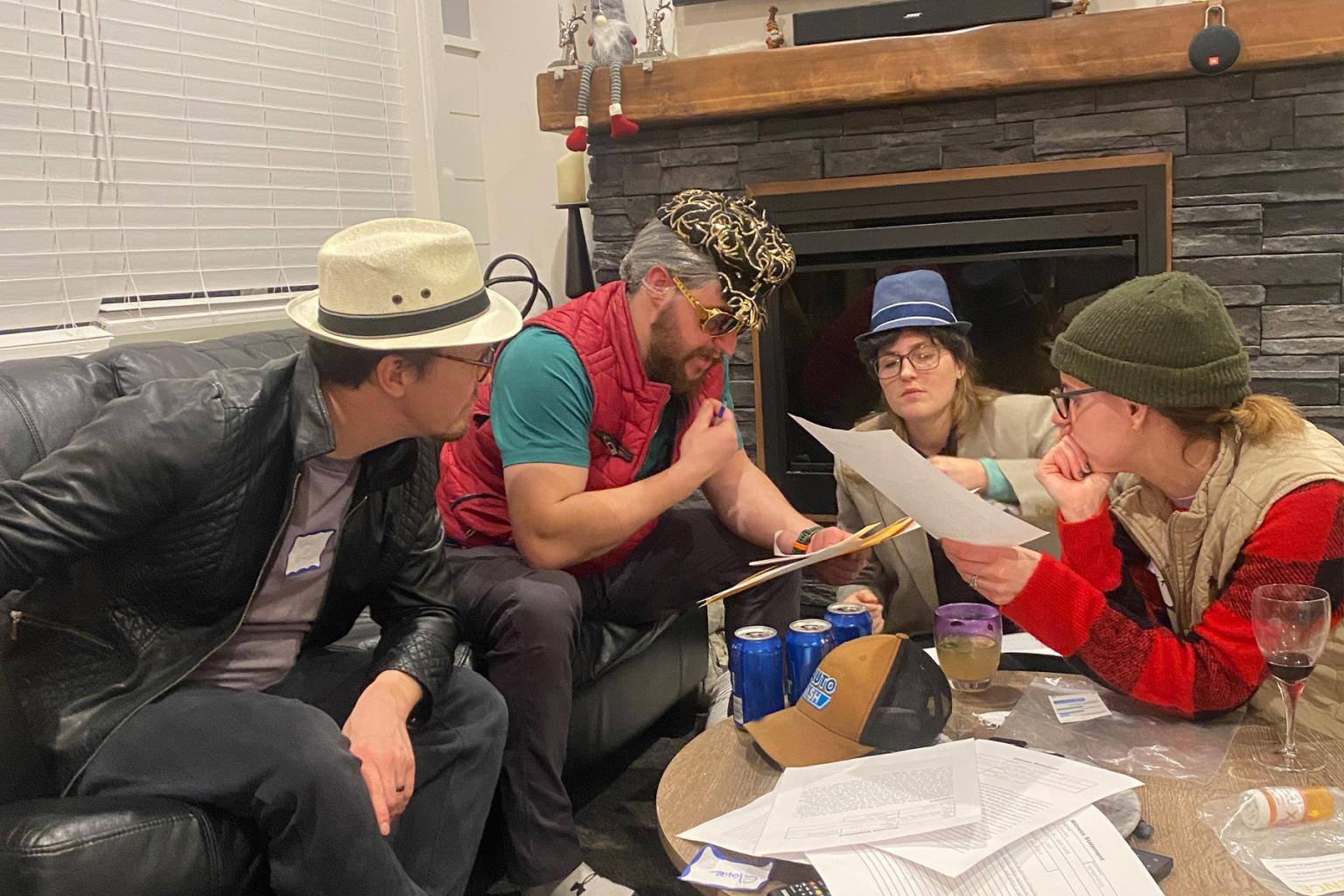 Group playing murder-mystery games in Sun Peaks