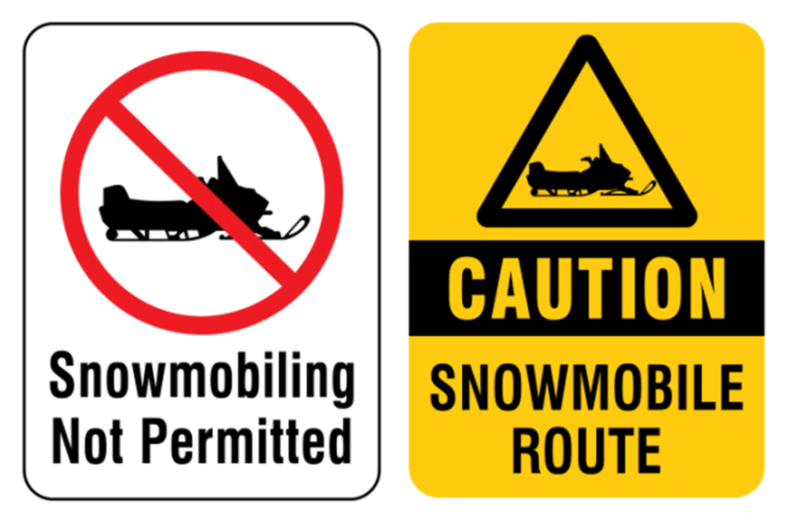 Snowmobile on mountain safety signage