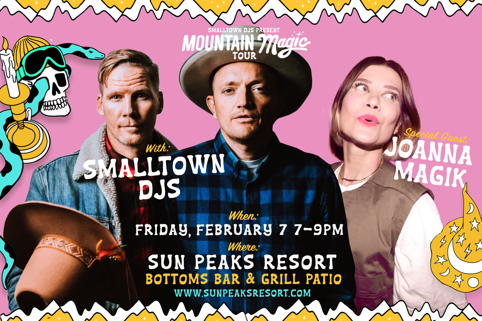 smalltown djs magic mountain tour three people cover photo with graphics