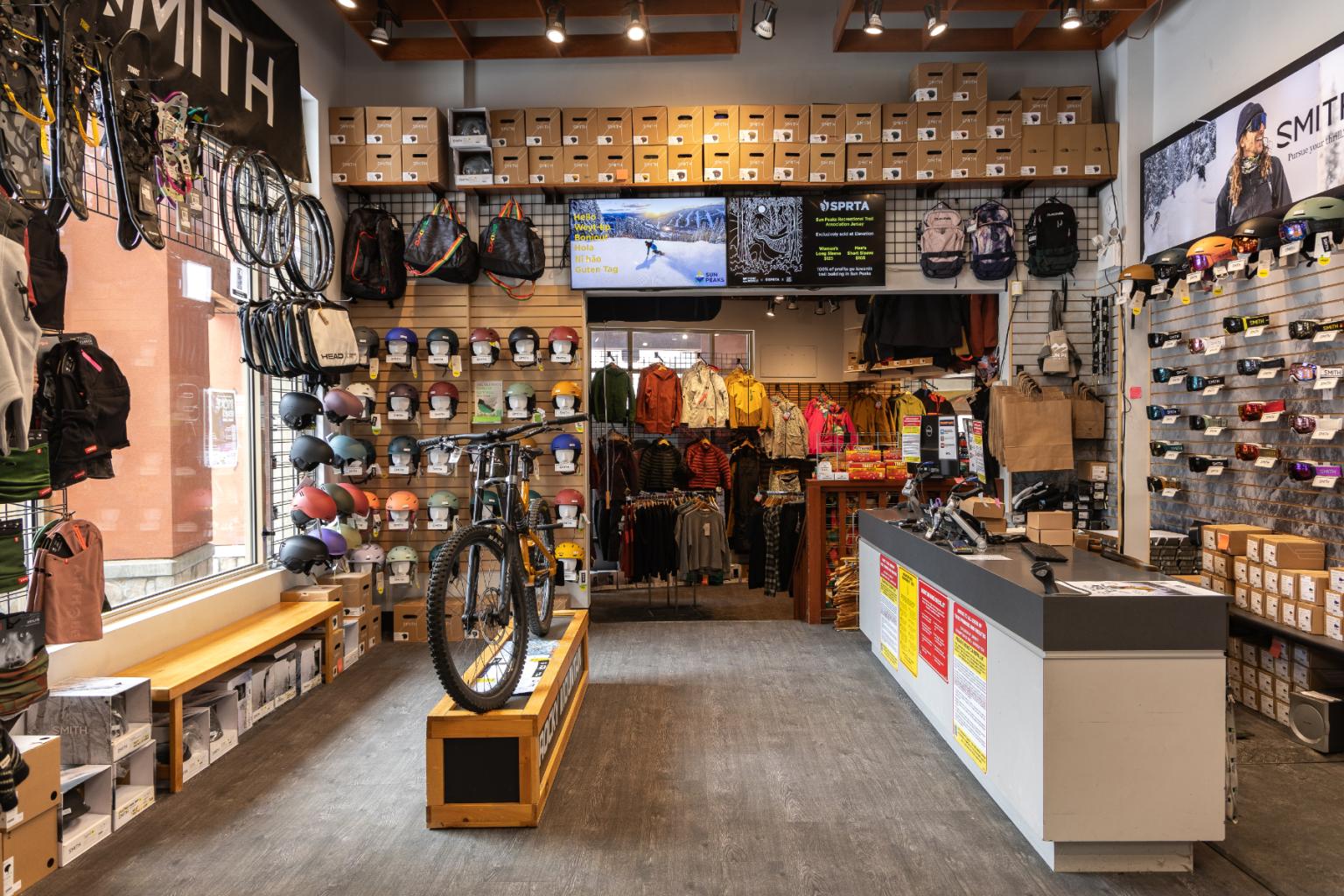 Interior of Elevation Bike, Ski & Board retail shop at Sun Peaks Resort