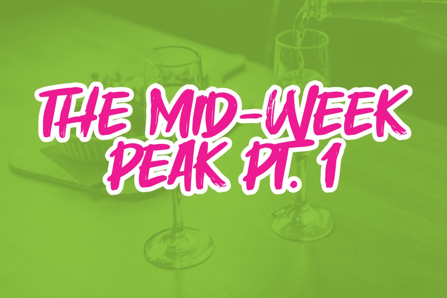 Text "The Mid-Week Peak Pt. 1" overlaid on a blurred green background with glasses.