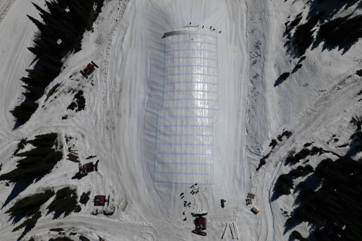 Aerial view of the Sun Peaks snow storage project on OSV.