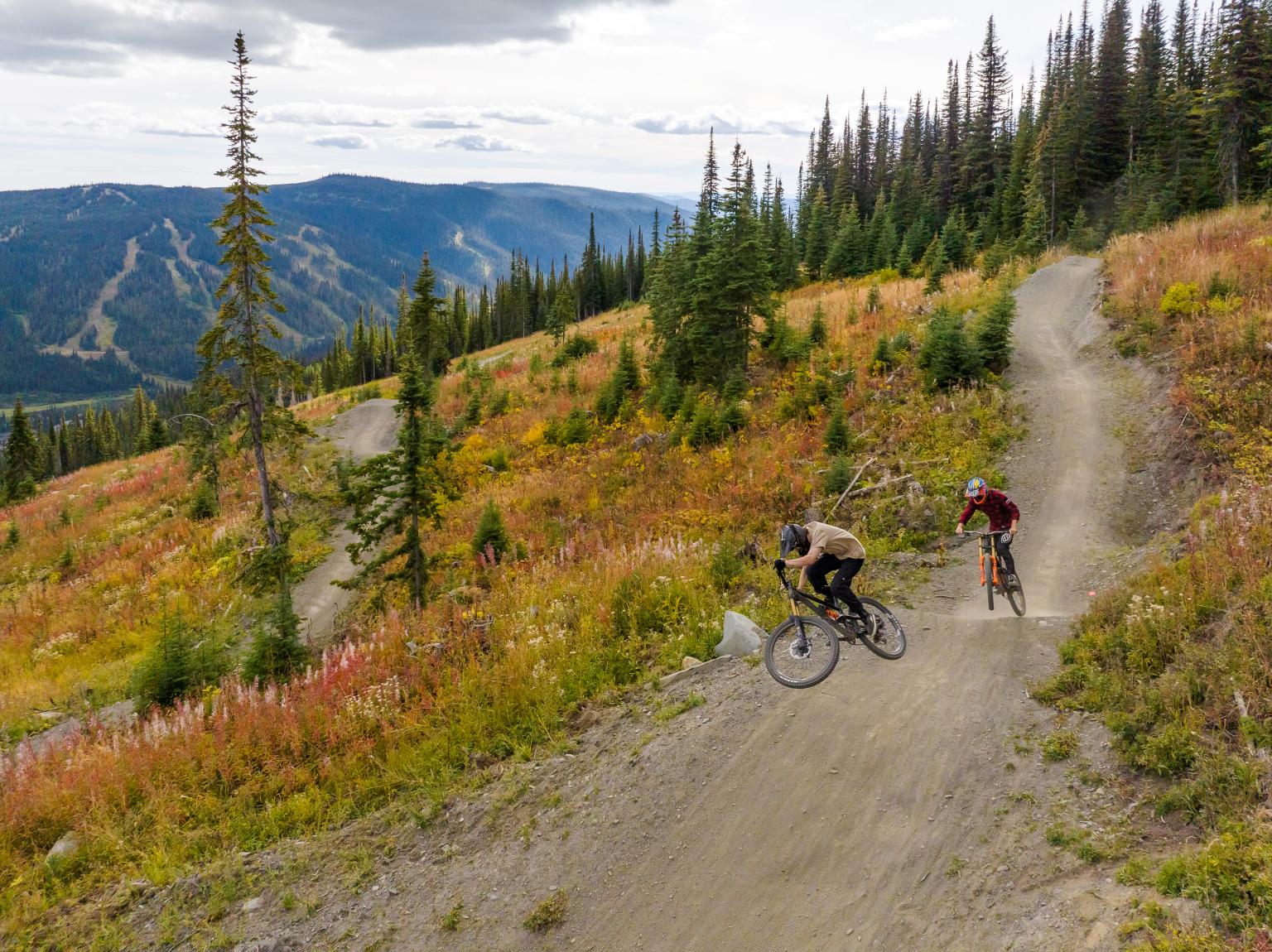 Mountain bikes at Sunpeaks Resort in fall.