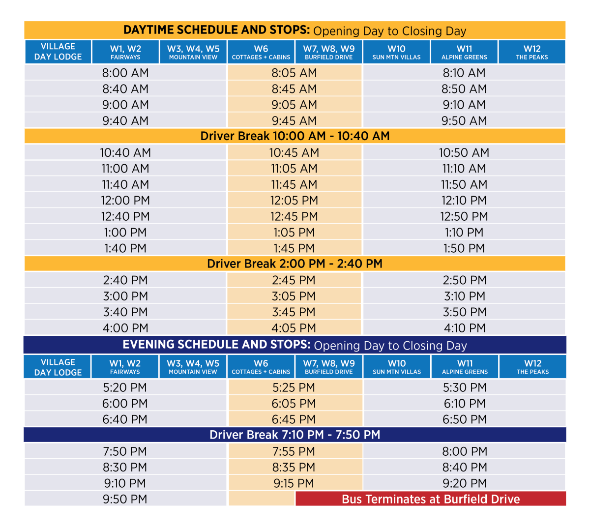 Sun Peaks Resort Complimentary In-resort Shuttle West Schedule 