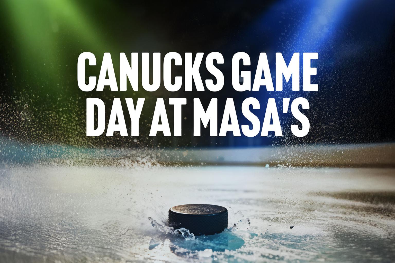 Hockey puck on ice under colorful lights.