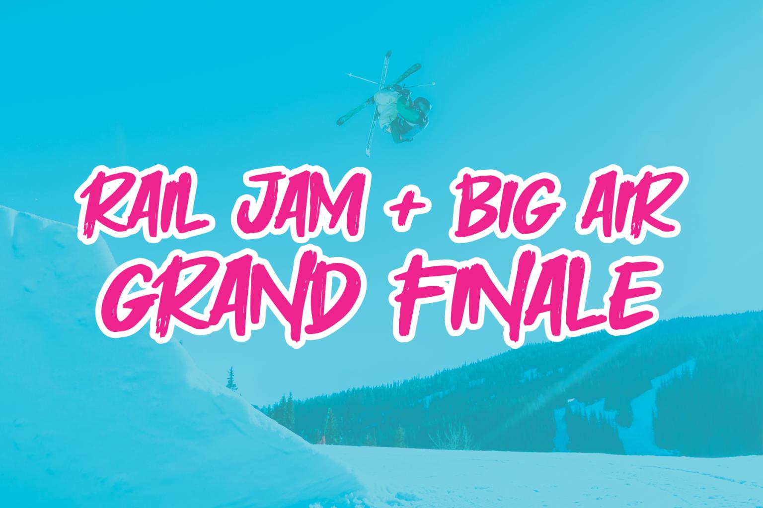 Skiing event poster with snowy mountain and clear sky.