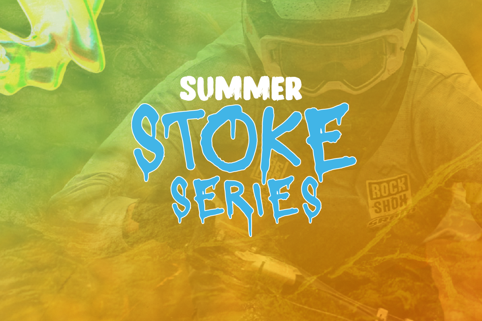 Colorful graphic with "Summer Stoke Series" text and abstract background.