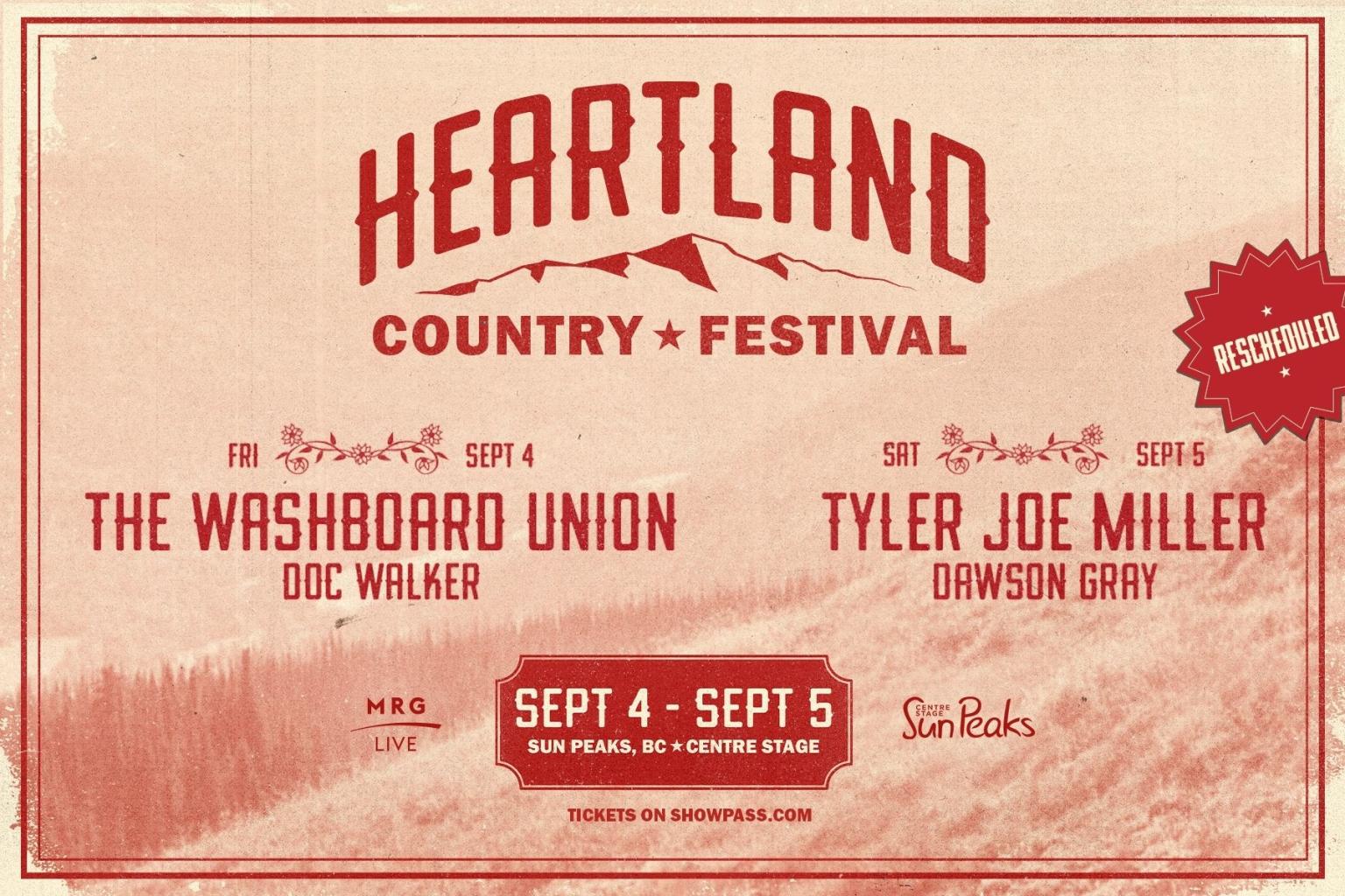 Heartland Country Festival poster with event details and dates.