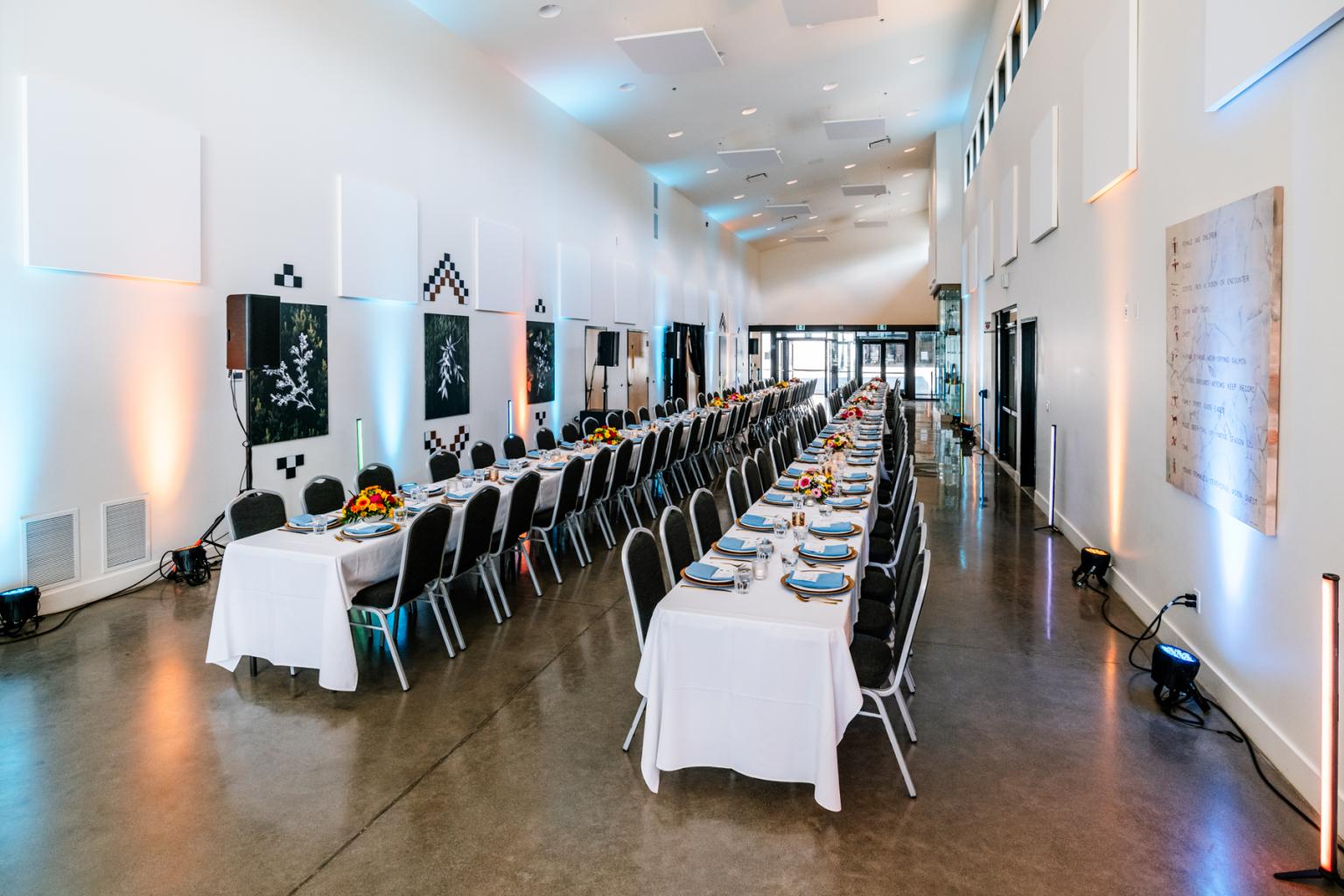 The Great Hall has high ceilings, natural light, and locally inspired art. Max: 98.