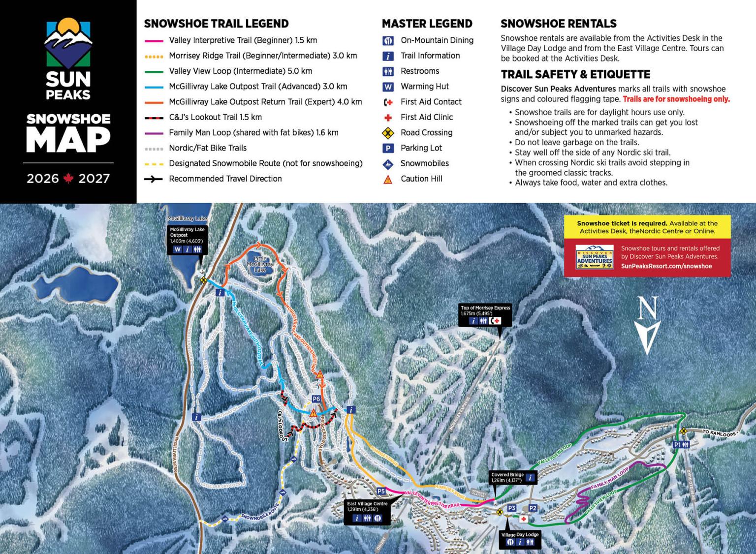 Sun Peaks Resort Snowshoe Map Winter 2026-27