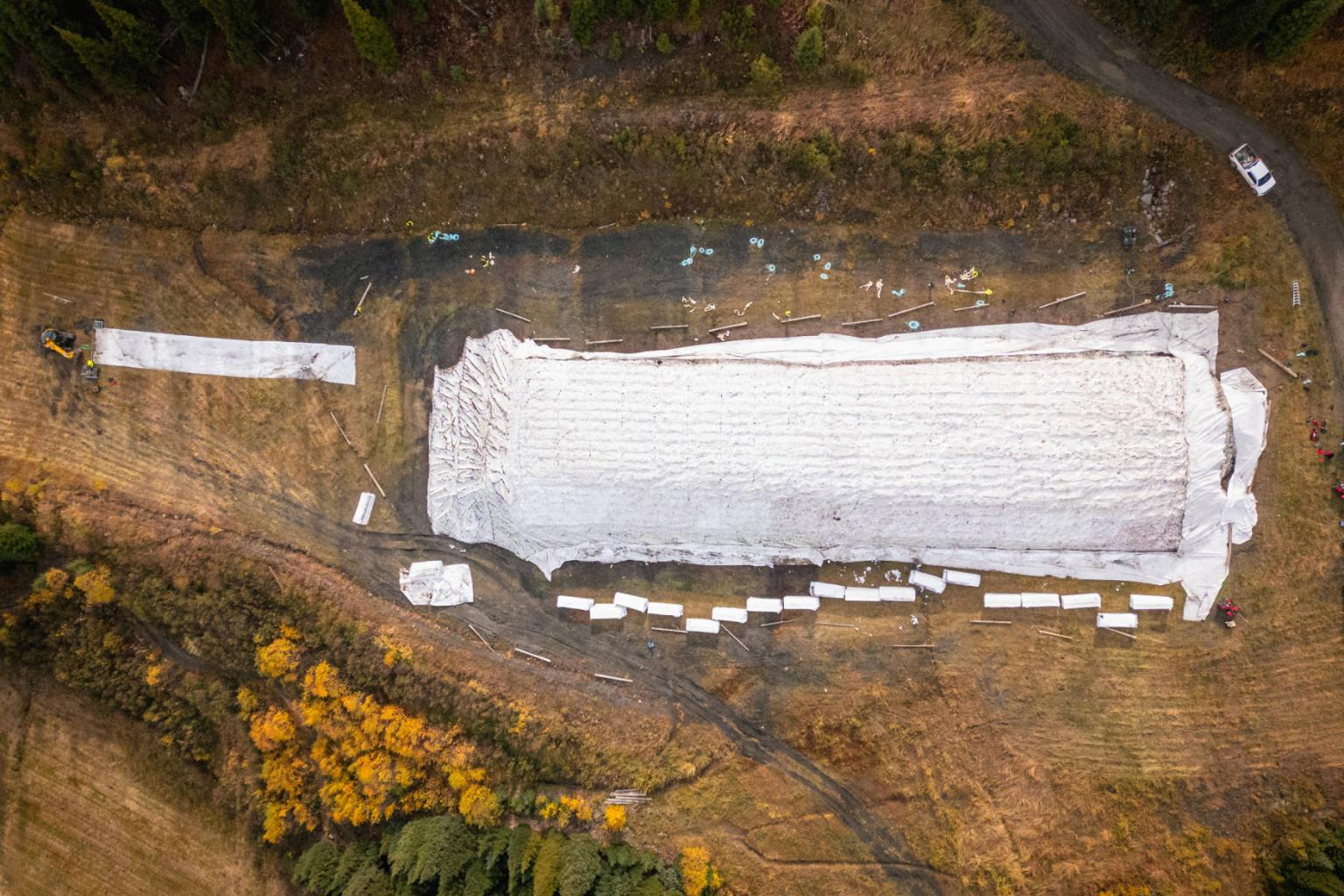 Aerial view of Sun Peaks snow storage program.