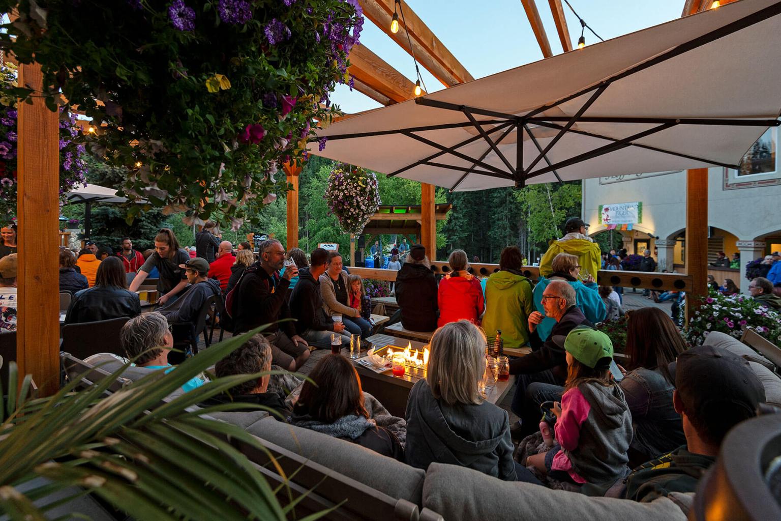 People seated on an patio