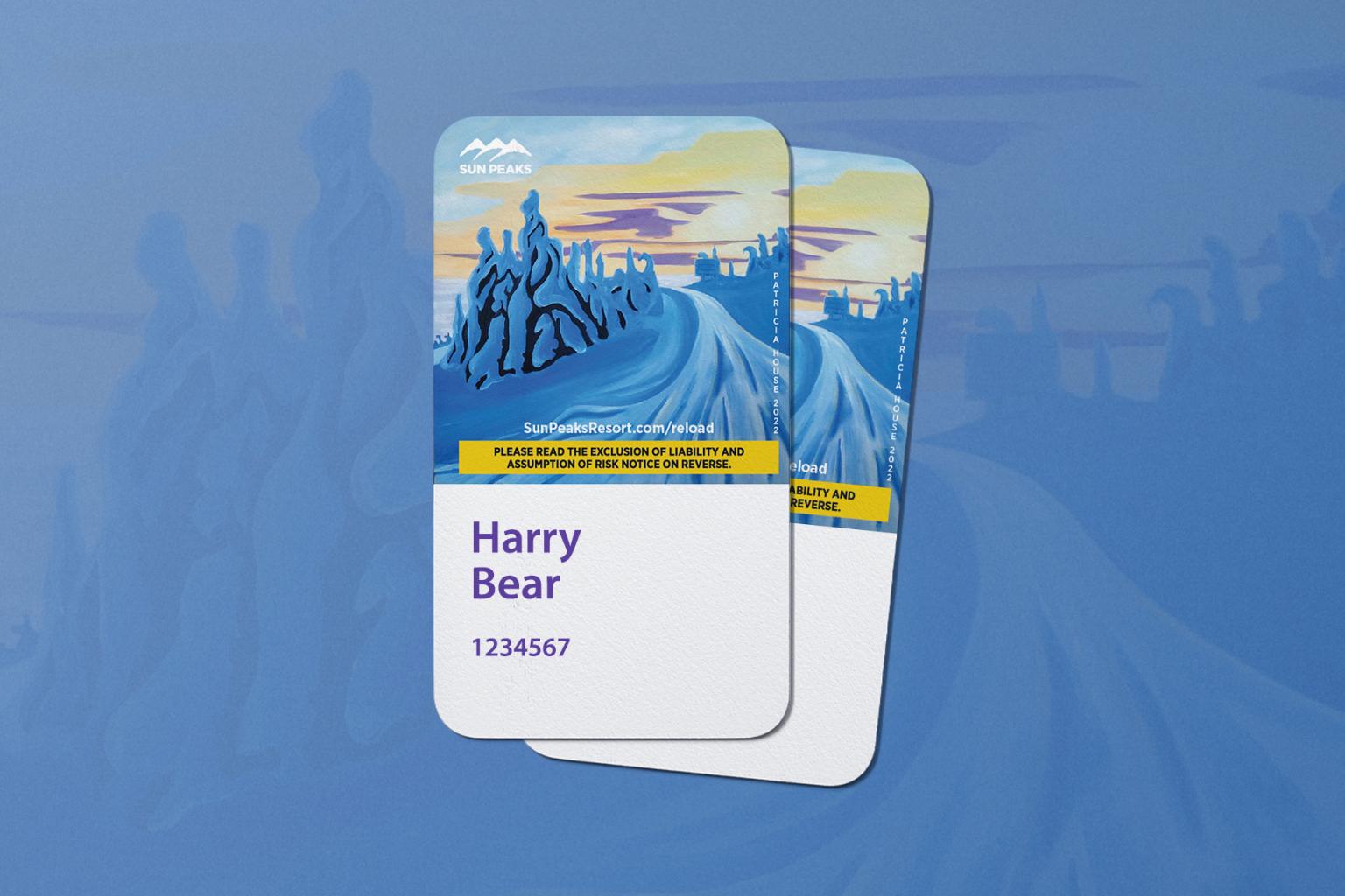 Two Mountain Cards featuring a snowy, mountain-top design appear atop a blue background