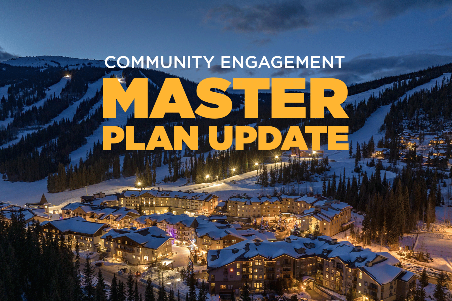 View of the village at night with 'Master Plan Update' written on it