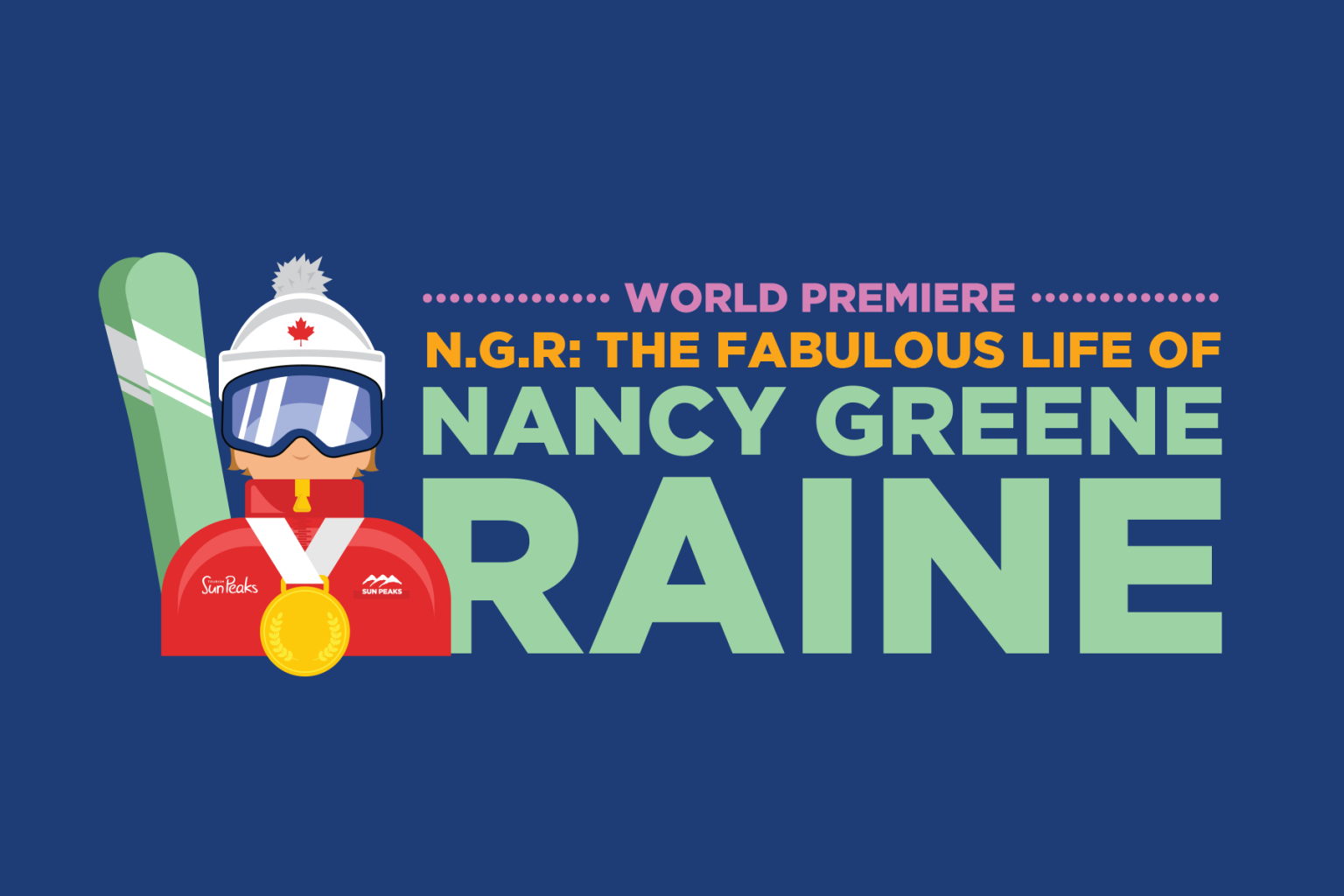 Graphic of Nancy Greene poster holding skis 