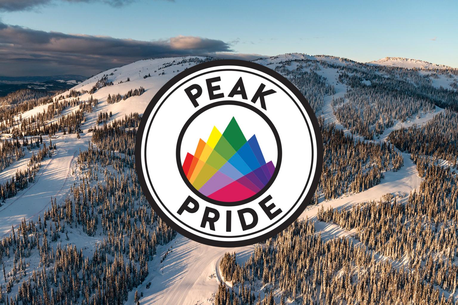 Mountain trails in the winter with the Peak Pride logo