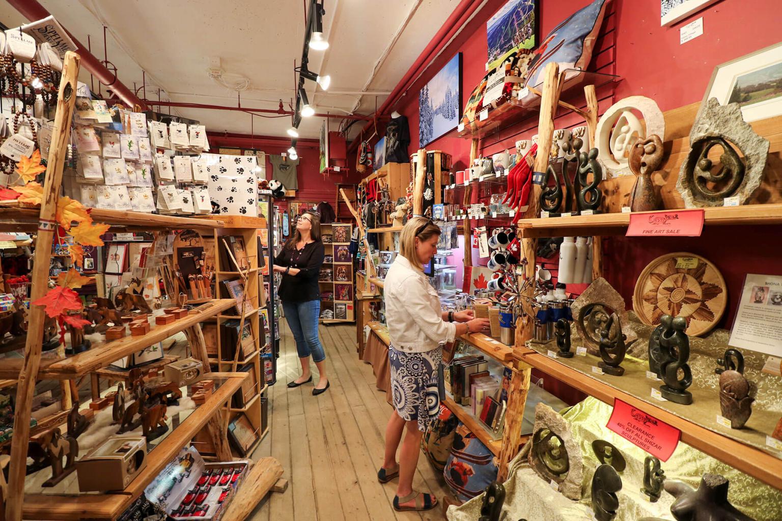 Local crafts and creations in Lone Wolf Gallery, Sun Peaks.